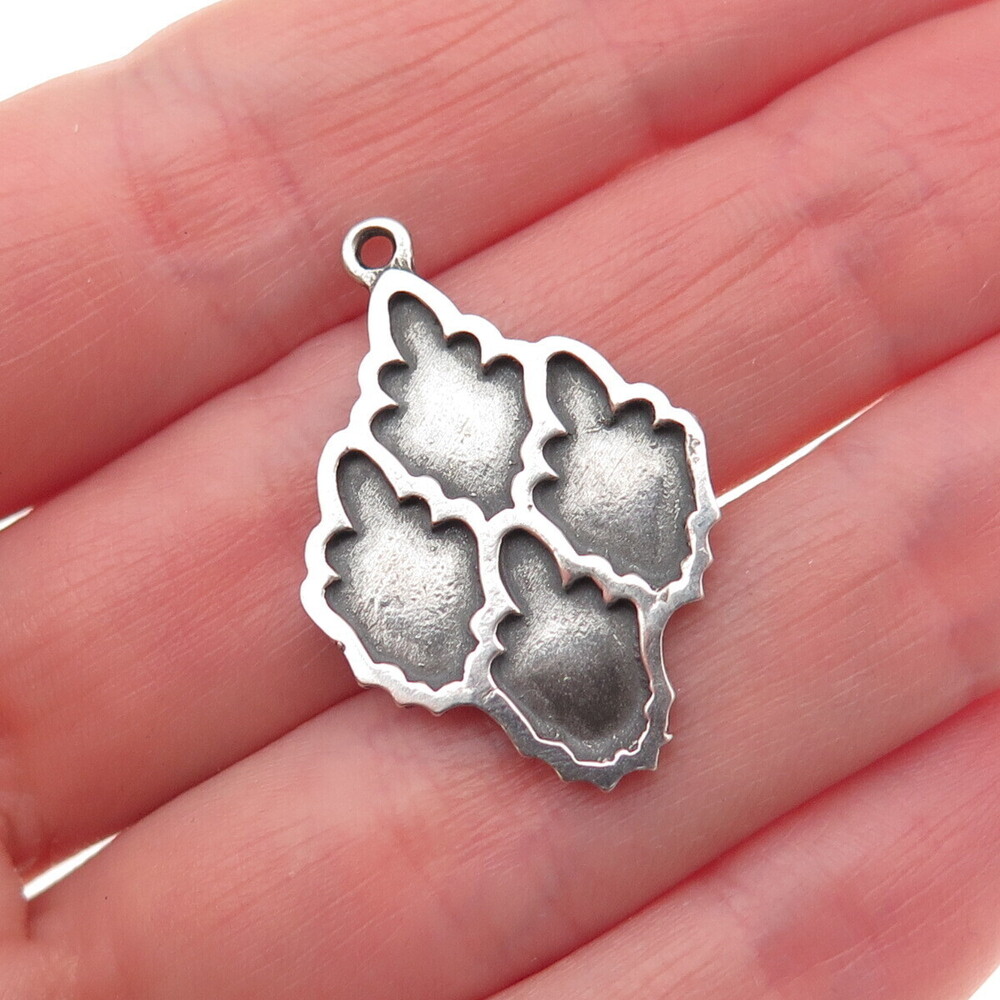 925 Sterling Silver Vintage Modernist Floral Oxidized Charm Pendant